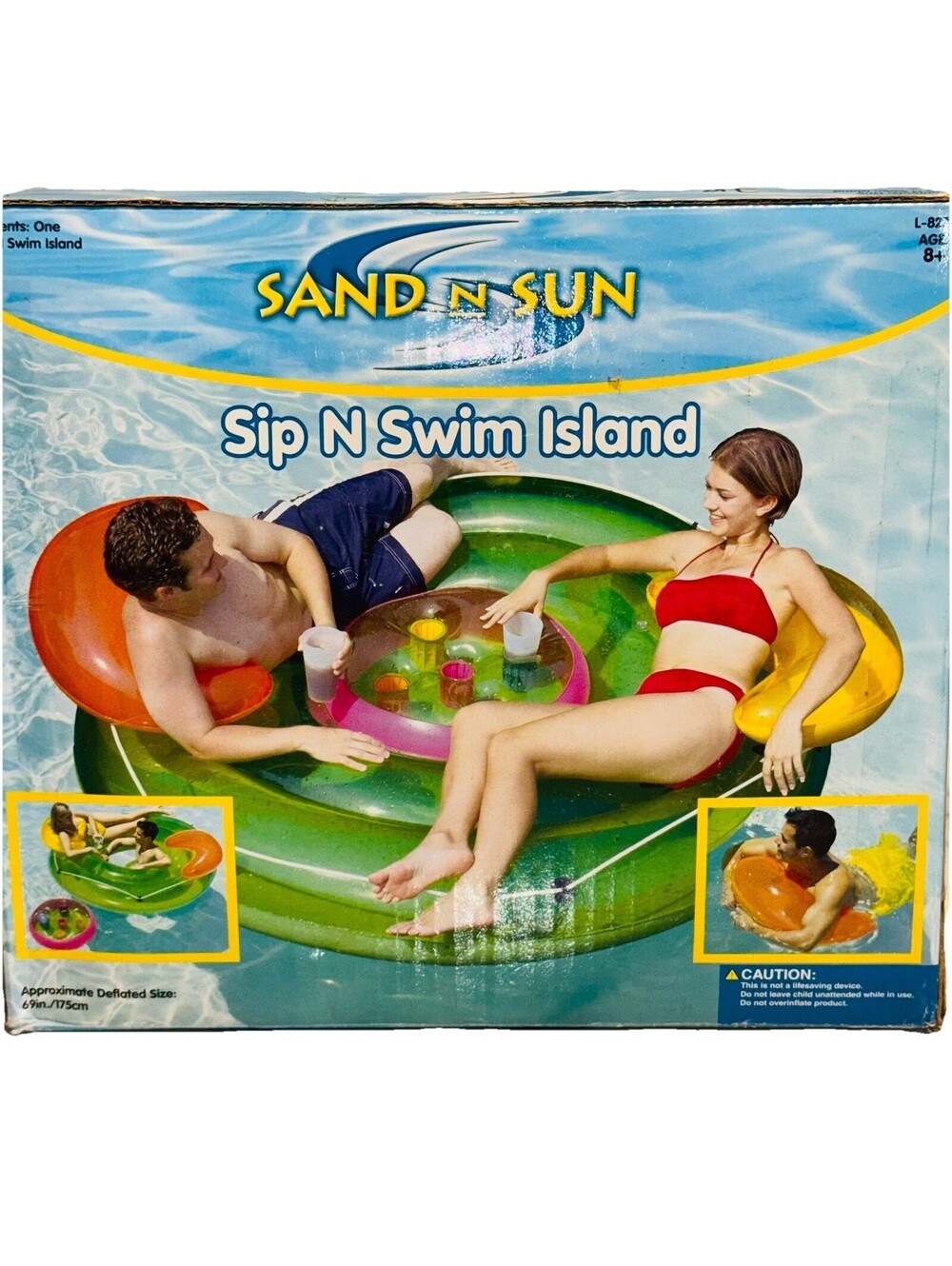 Sand n Sun Sip N Swim Inflatable Pool Island Float 3 In 1 69" 6 Foot NIB NEW